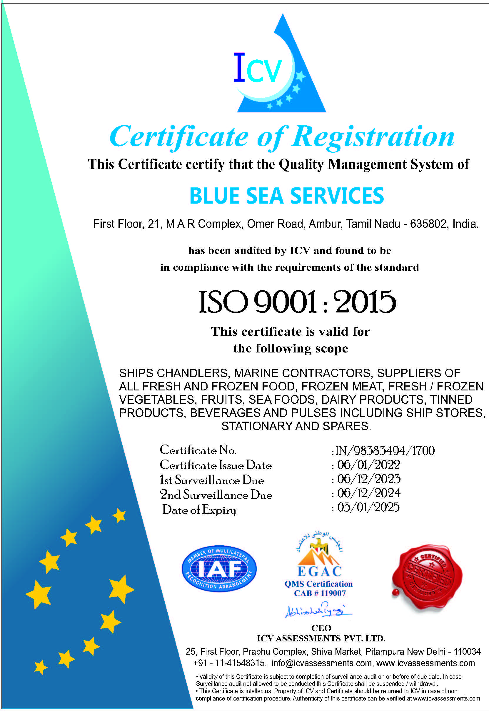 BLUE SEA SERVICES Membership Certificate